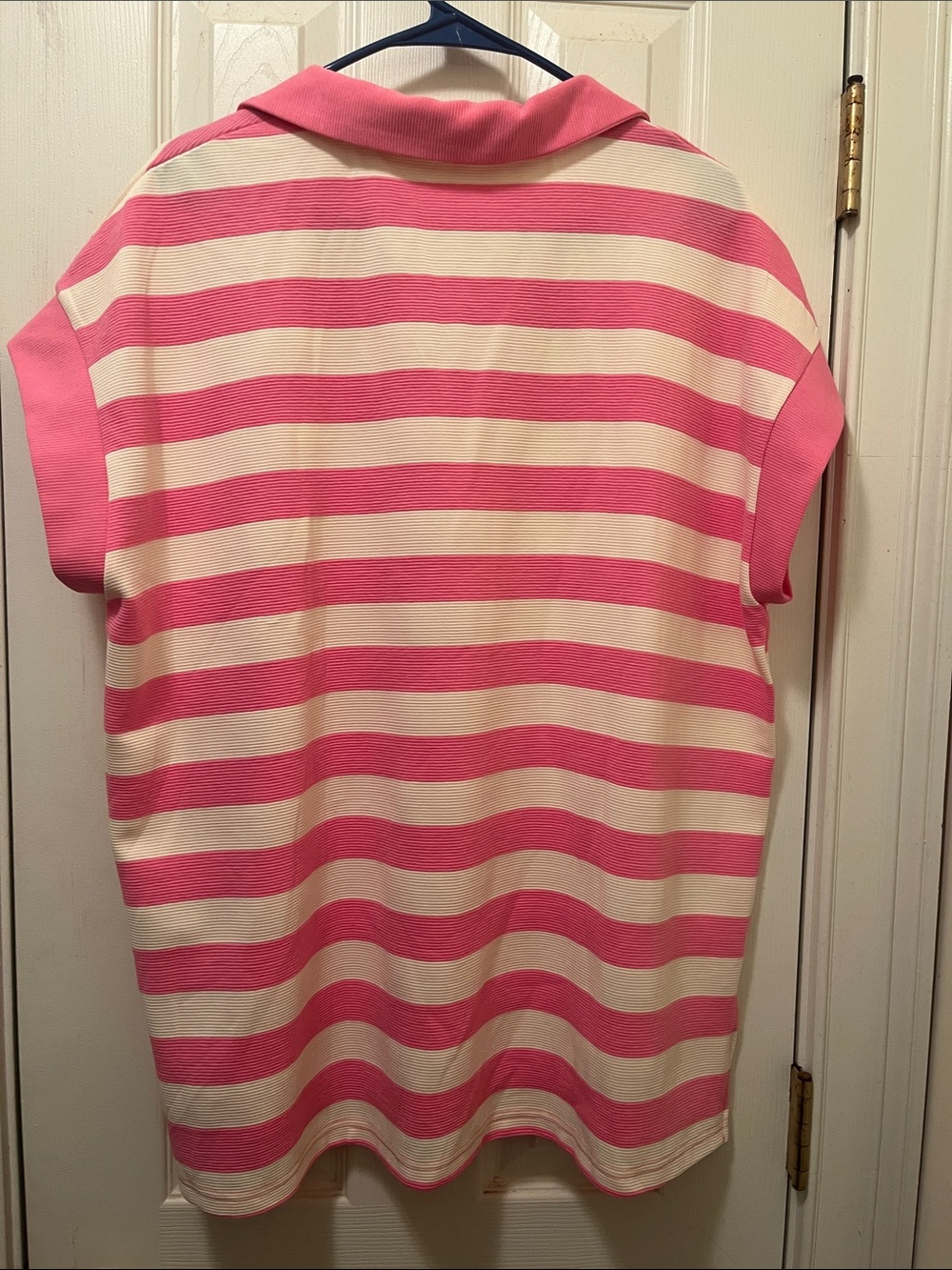 Women’s Pink & White Striped Polo-Style Top - Picture 4 of 4